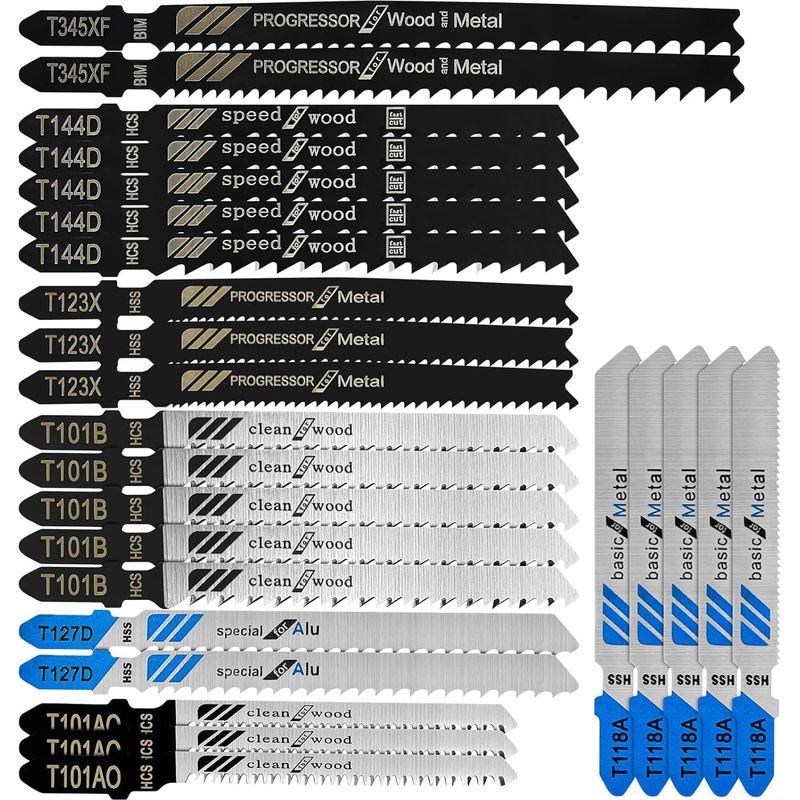 Stichsägeblätter-set, 25-teilig, Stichsägeblätter Mit T-schaft, Metall-sägeblatt Aus Kohlenstoffreichem Stahl, 7 Modelle, Zum Schneiden Von Holz, Kunststoff Und Dünnem Metall