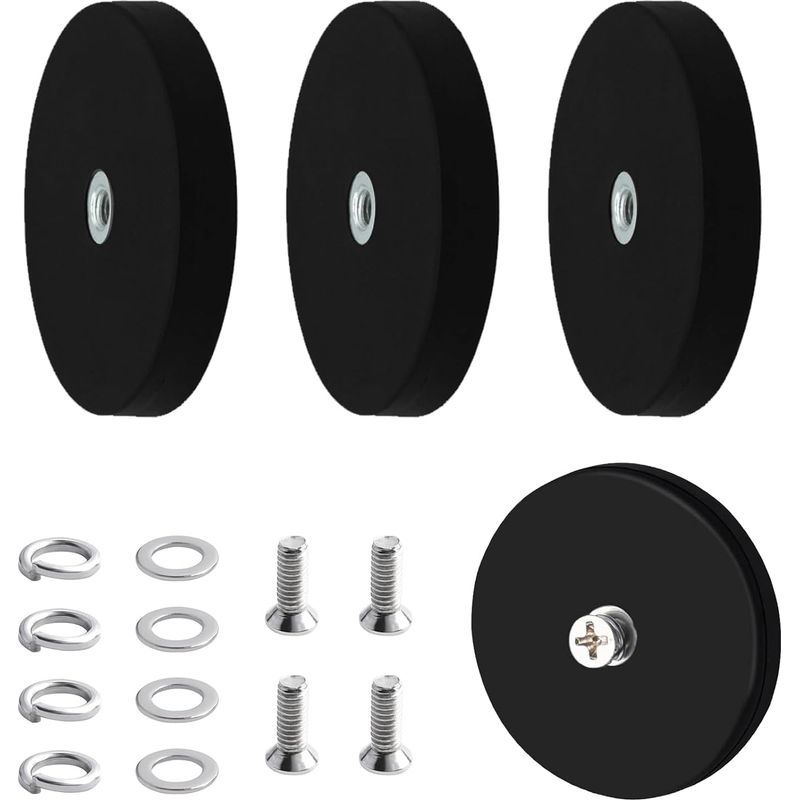 4 Stück Gummierte Neodym-magnete, 66 Mm, Karosseriemagnet Mit Flachem M6-gewinde, Inklusive Edelstahl-unterlegscheibe Und Mutter, Für Kameras, Lichtleisten Und Befestigungswerkzeuge