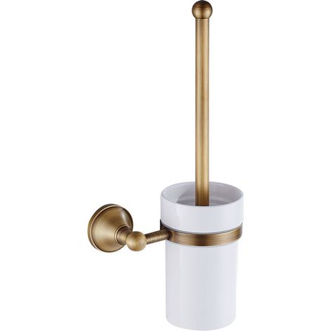 Antike Messing-toilettenbürste Mit Halter Und Keramikbecher