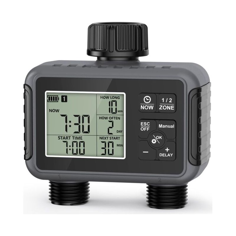 Bewässerungscomputer Mit 2 Ausgängen, Gartenbewässerungstimer Mit Regenverzögerung/automatischem Und Manuellem Modus, Ipx5 Wasserdicht/großes Lcd-display, Bewässerungssteuerung