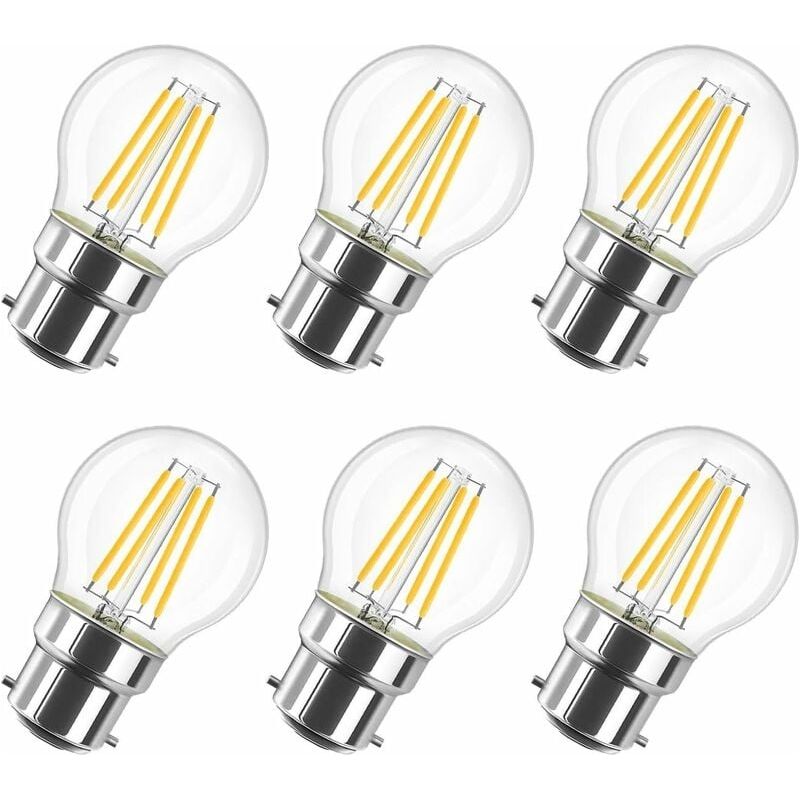 4w Led-glühfaden-birne Mit Bajonettfassung G45 B22, 2700k Warmweiß, 470lm, Vintage-glühbirne, Nicht Dimmbar, 6er-pack [energieeffizienzklasse E]