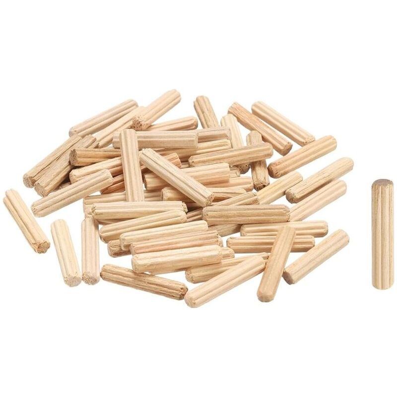 Satz Von 100 Geraden, Geriffelten Holzdübeln - 4 Mm X 20 Mm - Für Bastelarbeiten, Möbel Und Heimwerken