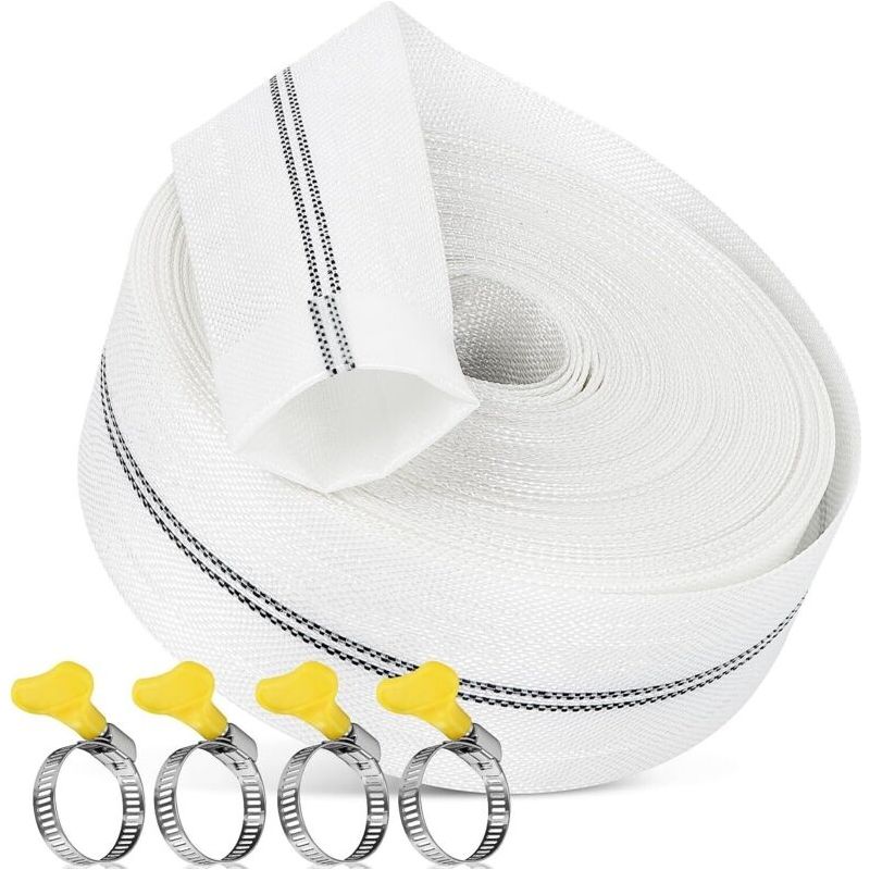 Druckschlauch 1 1/4" Flachschlauch 32mm 20m Mit 4 Klammern Für Tauchpumpen Und Andere, Zur Entwässerung Von Teichen, Gartenbewässerung, Whirlpools, Pools Oder Sumpfpumpen (32mm-20m)