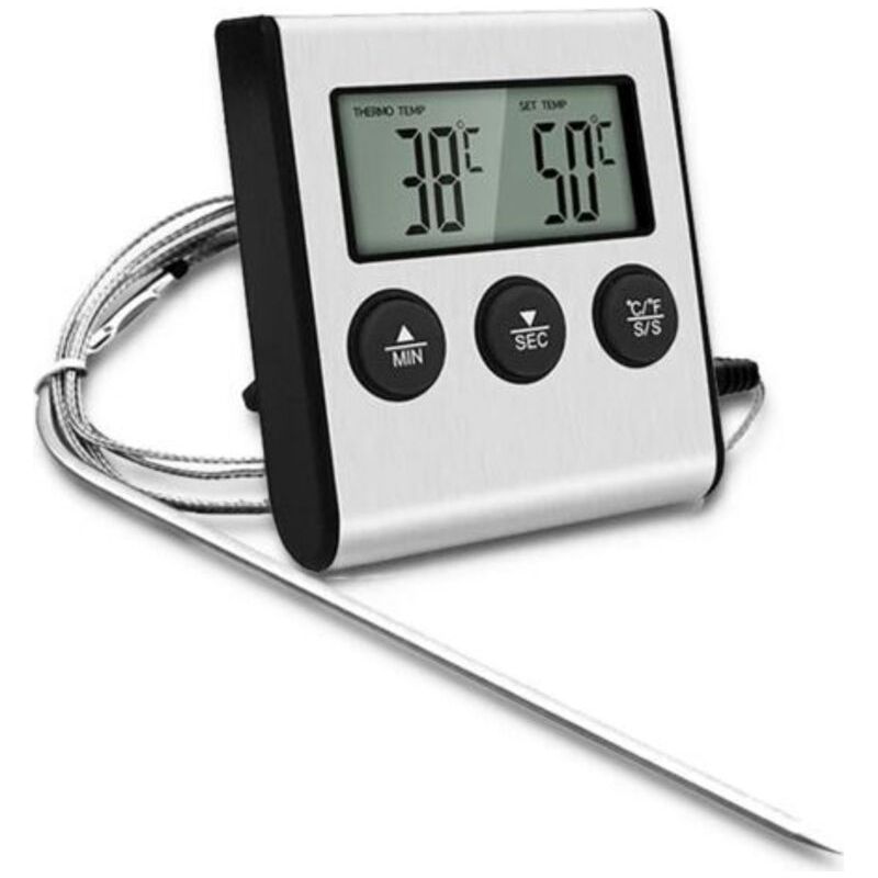 1 Stück Großes Digitales Lcd-thermometer Zum Garen Von Lebensmitteln Und Fleisch, Für Räucherofen, Backofen, Grill, Mit Uhr, Timer Und Edelstahl-temperatursonde