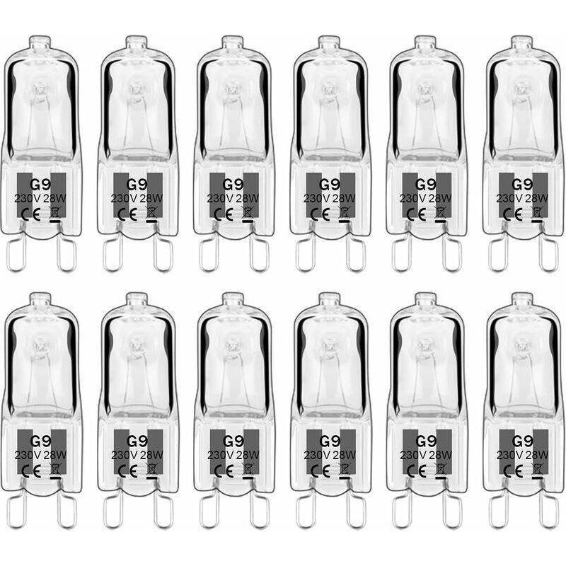 12 Stück G9 Halogenlampen, G9 Glühbirnen 230v 28w 480lm, 2800k Warmweiß, Dimmbare Kapselbirnen, Flimmerfrei [energieeffizienzklasse G]