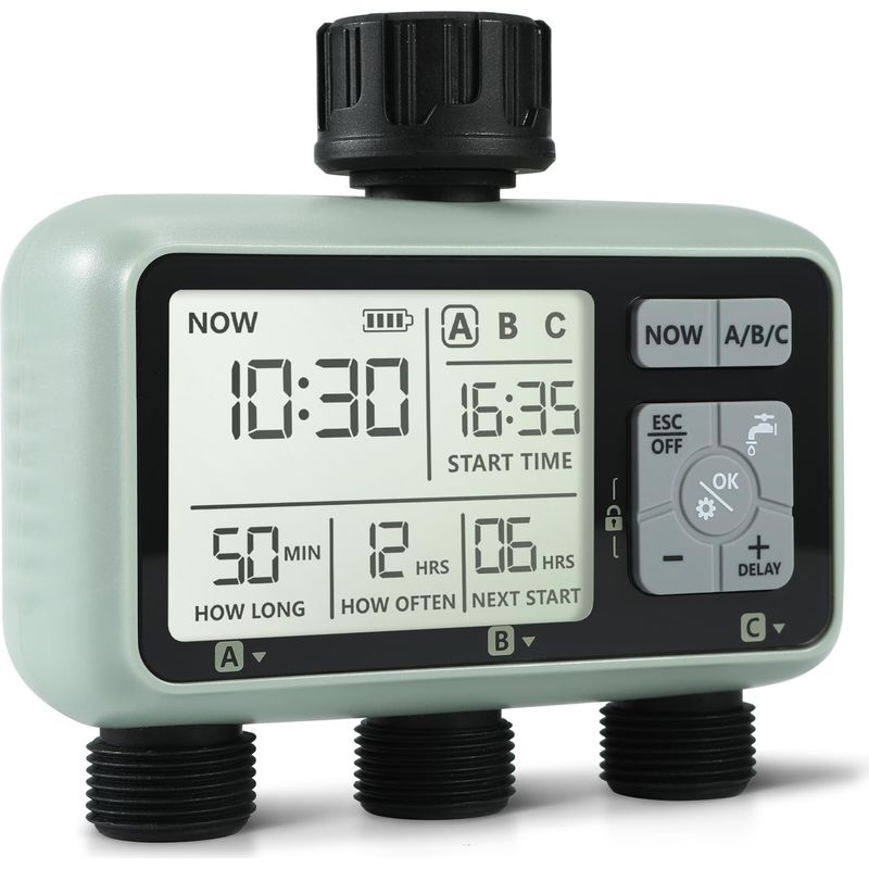 3-wege-bewässerungszeitschaltuhr, Lcd-anzeige Bewässerungstimer Für Außen, Automatischer Und Manueller Modus, Regenverzögerung, Bewässerungszeit