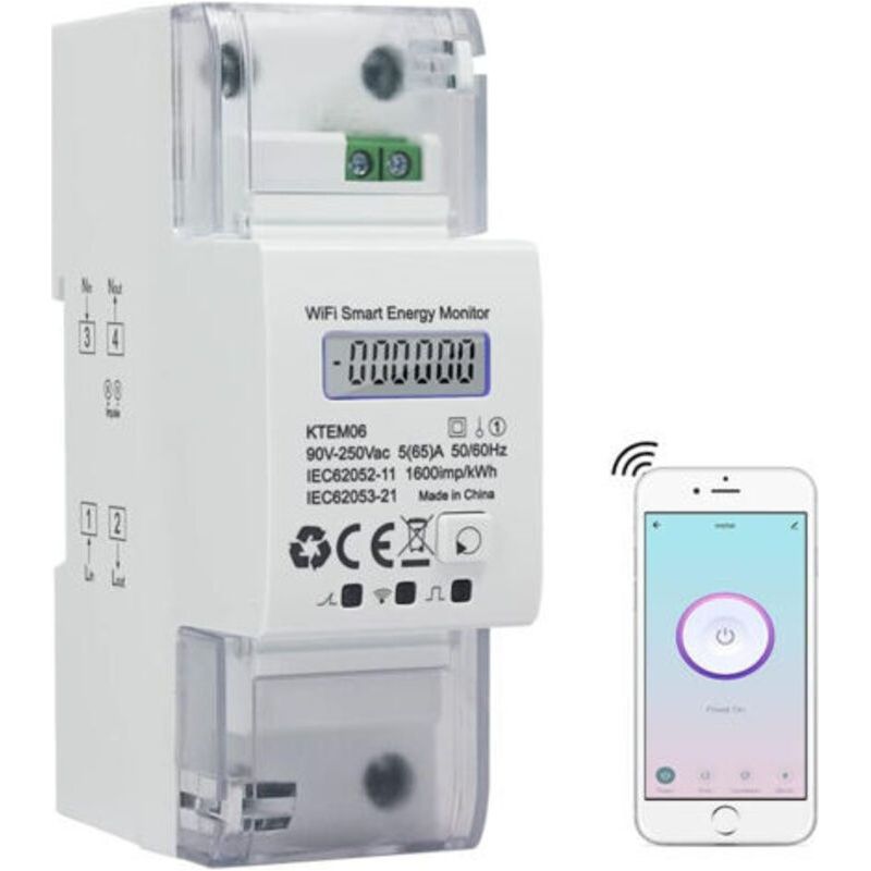 Einphasiger Energiezähler Mit Wlan, Hutschienen-stromzähler, Digitaler Ac 5(65) A 90-250v Wattmeter, Stromverbrauchsmesser, Watt-/kwh-messgerät, Intelligenter Einphasiger Energiezähler