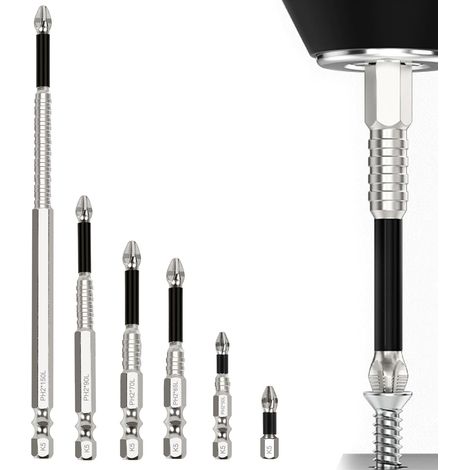 6 Stück Magnetische Schraubendreher-bits, Präzisions-schrauber, Hochfeste Bohrwerkzeuge, Rutschfeste Kreuzschlitz-bits, Für Elektrische Und Manuelle Bohrer, 25 50 65 70 90 150 Mm