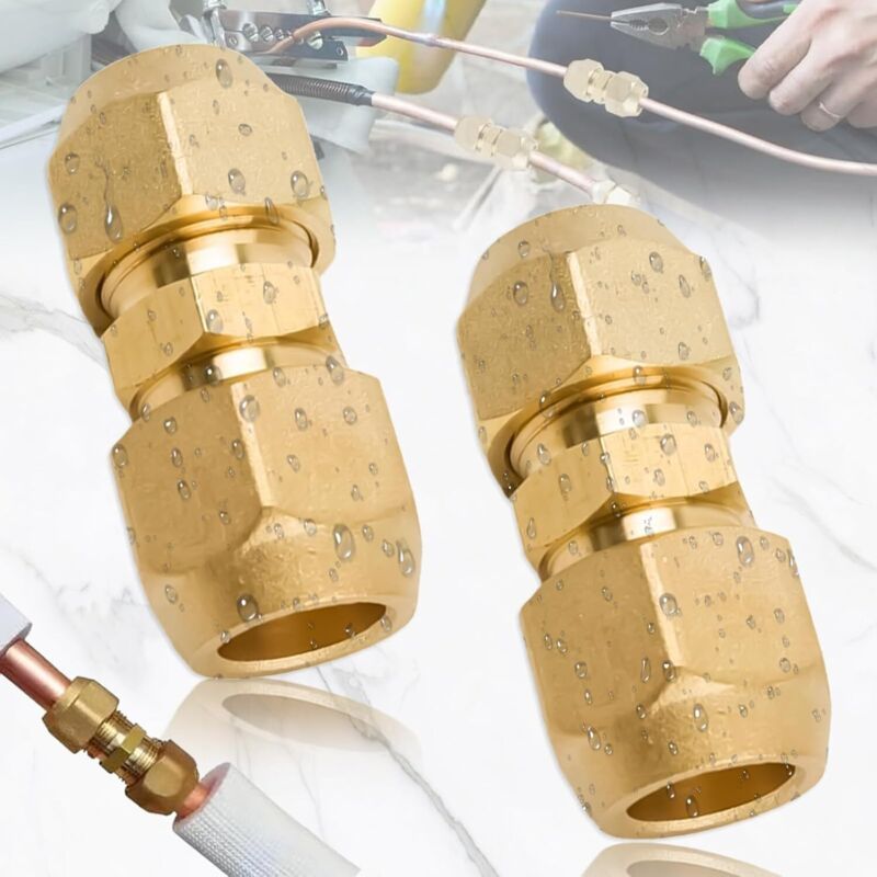 2 Stück 3/8" Doppel-nippel 9,52 Mm Für Kupferrohre, Gewindeanschluss Für Split-klimaanlagen-leitungen, Kein Löten Erforderlich, Kupferrohr-verbinder