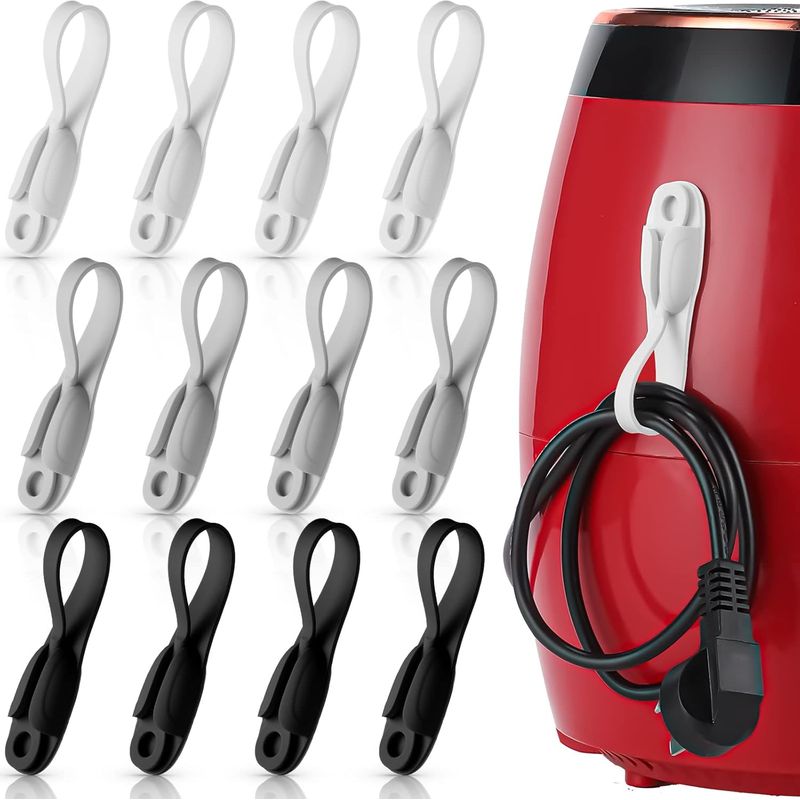 12 Stück Kabelorganizer Für Küchengeräte, Selbstklebende Silikon-kabelhalter Für Airfryer, Toaster, Abschlussgeschenk-zubehör (schwarz, Weiß, Grau)