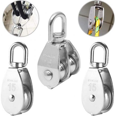 3 Stück Doppelte Edelstahl-rollen Schwenkbar, Doppelrolle, Heberolle Laderolle, Edelstahlrolle, Einfache Rolle Block, Einfache Edelstahlrolle, Heberolle M15