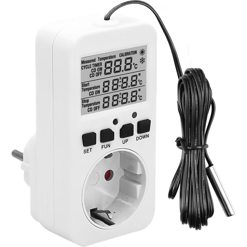 Digitaler Steckdosenthermostat 230v Mit Sensor, Temperaturregler Für Heizung Und Kühlung, Timer Und Temperaturalarm Für Gewächshaus, Aquarium, Terrarium, Reptilien