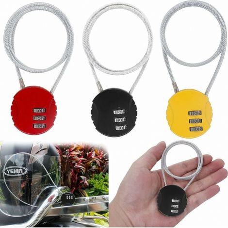 3-stellige Zahlenschlösser, 3 Stück Helm-vorhängeschloss, Gepäckvorhängeschloss, Kabel-zahlenschloss Für Alle Koffer, Fahrräder, Tore, Garagen, Helme, Kinderwagen, Motorräder Und Werkzeugkästen (schwa