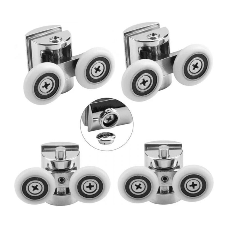 4er-set Doppelrollen Für Schiebetüren Von Duschkabinen, Rollen Aus Zinkdruckguss Mit 23 Mm Durchmesser, 2 Oben, 2 Unten