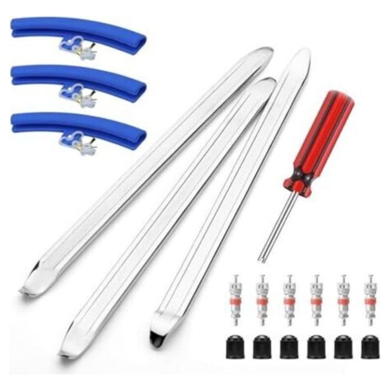 19-teiliges Reifenhebel-set, 30 Cm Reifenheber Mit 3 Felgenschonern Und 6 Ventilen, Werkzeug Zum Montieren Und Demontieren Von Reifen Für Motorrad, Fahrrad, Auto Und E-scooter