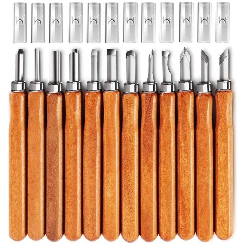 12-teiliges Satz Aus Sk5-kohlenstoffstahl-stemmeisen – Ergonomischer Holzgriff – Für Holzschnitzerei Und Handwerk