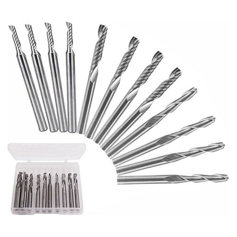 Satz Von 12 Hartmetall-fräsern – 4 Zweischneidige Fräser 1/8' – 8 Einschneidige Fräser – Für Nylon, Harz, Abs, Pvc, Hartholz