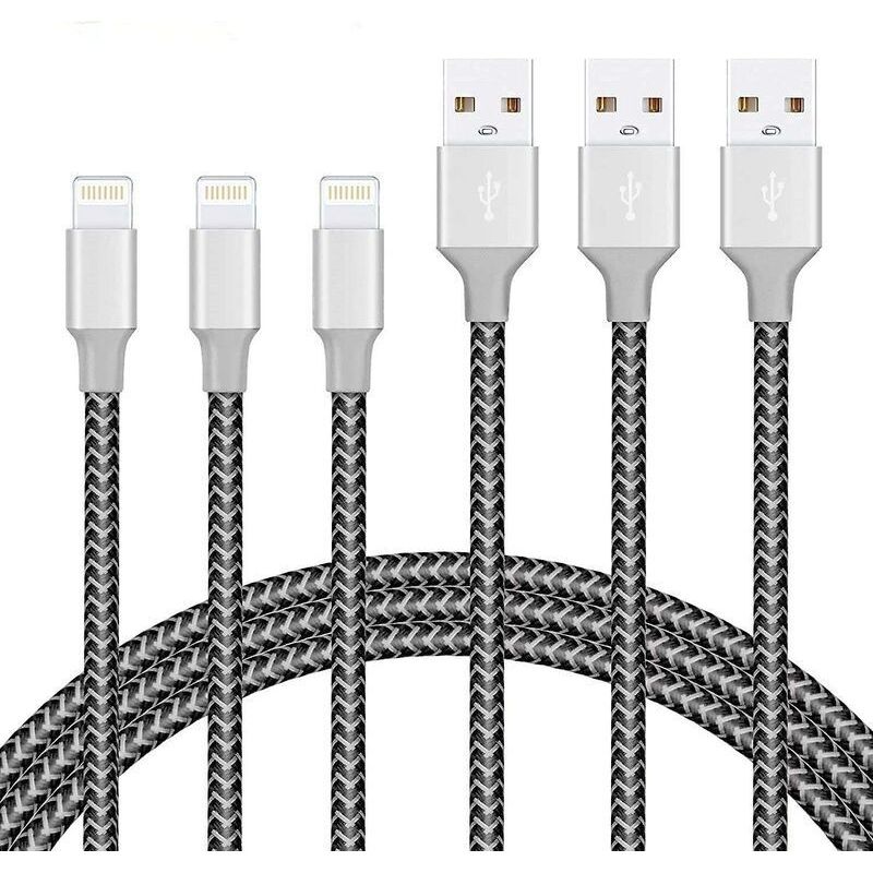 3er-pack Lightning-kabel, 1,8 M – Ladegeschwindigkeit Bis Zu 2,4 A – Geflochtenes Nylon, Verwicklungsfrei – Kompatibel Mit Iphone 5 Bis 11 Pro Max