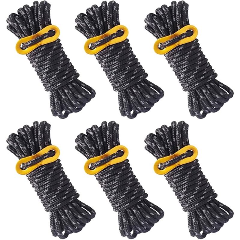 6 Stück Reflektierende Zeltleinen, Camping-zeltseile 4 M X 5 Mm, Schwarze Zeltleine Mit Verstellbarem Spanner Für Outdoor-camping, Pavillons Und Zelte