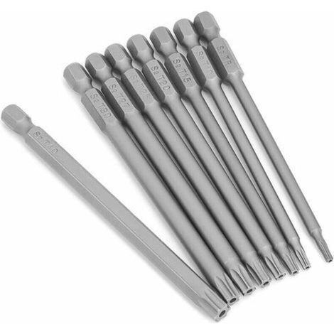 Satz Aus 8 Langen Torx-schraubendreher-bits, 1/4 Zoll, Magnetisch, Sternkopf - 100 Mm Lang - Sechskant - Elektrisches Werkzeug-set Torx (8 Stück À 100 Mm)