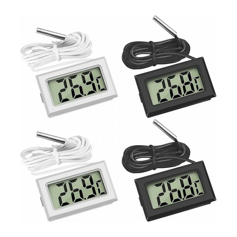 Mini Digital Lcd Thermometer Temperatur Mit Temperatursonde Sensor Tester (2x Schwarz 2x Weiß)
