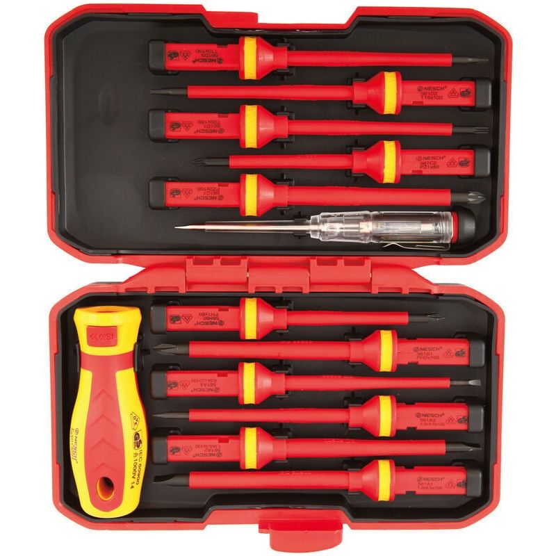Set Aus 13 Isolierten Schraubendrehern 1000v – Magnetisch Mit Spannungsprüfer – Chrom-vanadium-stahl – Ergonomischer Griff Für Elektriker - 13-tlg.