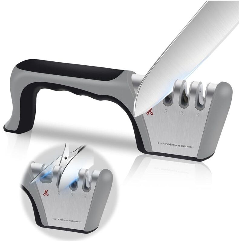 4-in-1 Messerschärfer – Schleifer Für Edelstahl Und Keramik – Ergonomischer Griff – Rutschfeste Basis Für Stabilität