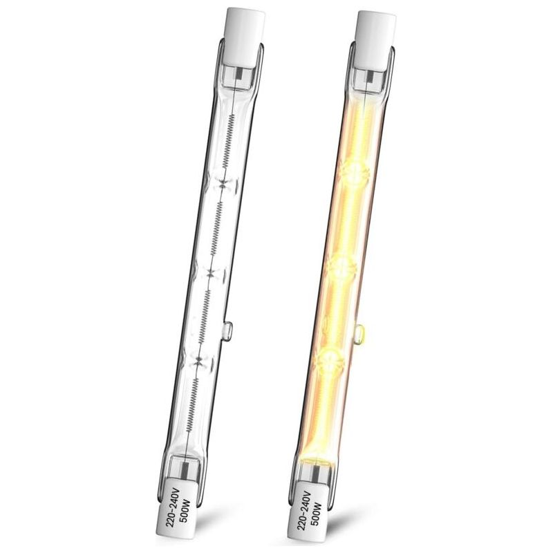 500w R7s Halogenlampe 118mm, Dimmbare Warmweiße (2800k) Stift-halogenlampe, Lineare J118 Doppelseiten-strahlerlampe (2er-pack)