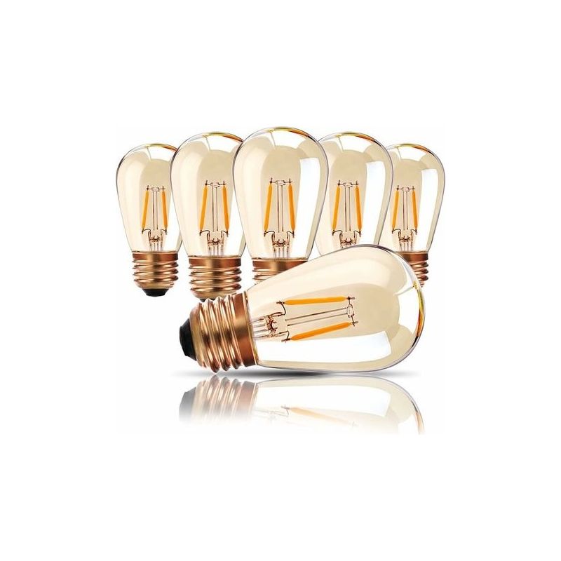 Außenlampen, E27 Edison Schraub-led-glühbirne, 1w Ersatz-led-fadenlampe Für S14 St45 Led, Warmweiß 2200k, Bernsteinfarbenes Glas, Nicht Dimmbar, 6er-pack [energieeffizienzklasse A++]