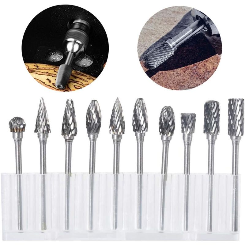 Satz Mit 10 Rotierenden Fräsern Aus Hartmetall – Für Metall, Glas, Kunststoff – Schleifkopf Für Dremel-werkzeuge – Präzision Und Langlebigkeit