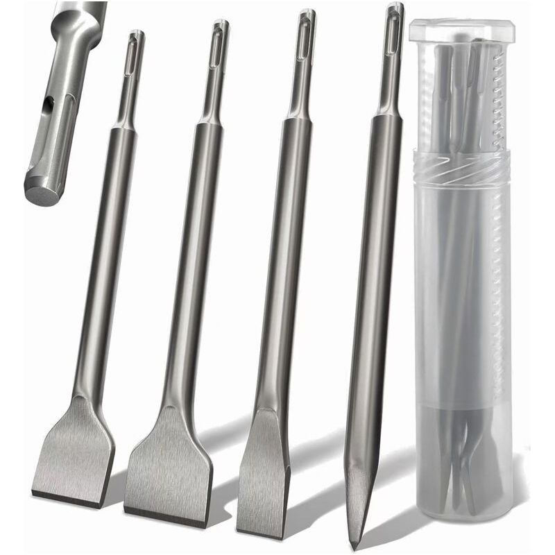 4-teiliges Sds-plus-meißelset – Rundmeißel Mit 4 Spitzen – Gebogener Meißel 142 X 250 Mm – Extra Breiter Flachmeißel Für Fliesen