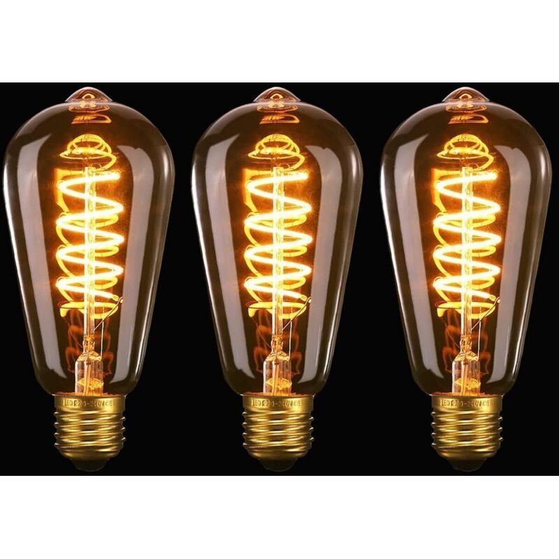 E27 Led St64, 4w Spiralförmige Flexible Gebogene Led-filament E27 Glühbirne Dekorativ Antik Warmweiß 2200k, 40w Äquivalent, Für Café, Haus, Bars Und Restaurant, 3er-pack Energieeffizienzklasse A