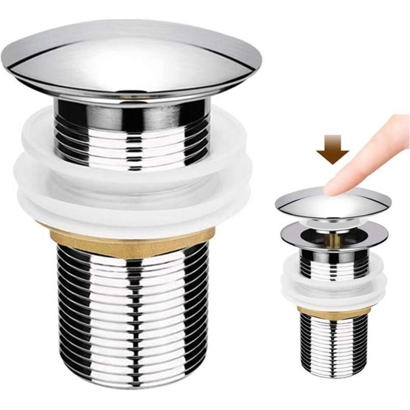 Feder-waschbeckenstöpsel 36 Mm – Klick-klack-mechanismus Mit Silikondichtung – Edelstahl – Schneller Druckablauf
