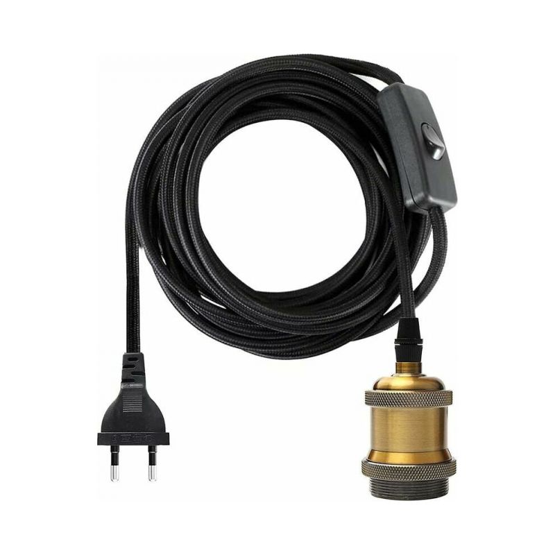 1,2 Meter E27-fassung Mit Schalter, Stoffkabel Für Lampenfassung/edison-retro-hängeleuchte/kreative Lampe, Vintage-messing-lampenadapter
