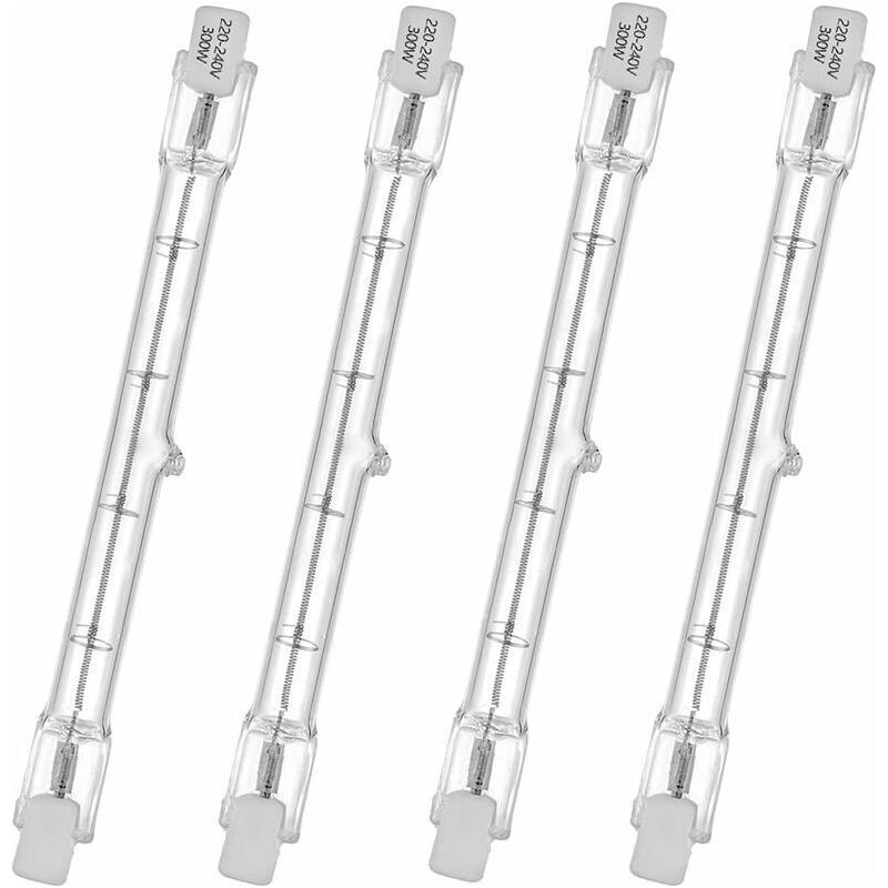 Halogenglühlampe Haloline, Sockel R7s, Halogenröhrenlampe T3, 230v, 300 Watt, 118 Mm, Warmweiß - 2800k (4 Stück)