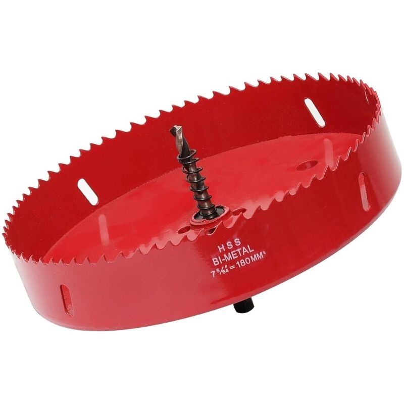 Glockensäge -180 Mm - Bimetall-hss M42 Schnellstahl - Glockensäge Mit Sechskantschaft Und Zentrierbohrer Für Holz, Trockenbau Und Blech - 1 Stück - Rot