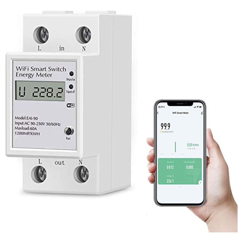 Einzphasiger Digitaler Energiezähler 63a 220v – Wifi – Echtzeit-stromverbrauchsmessung – Kompatibel Mit Alexa Und Google Home - Ac 63 A