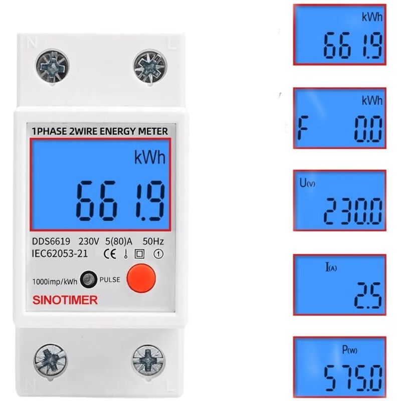 Mehrfunktionaler Einphasiger Elektronischer Zähler - Lcd-hintergrundbeleuchtung - Din-schiene - 5-80a 230v - Abmessungen: 7,8 X 3,5 X 6,5 Cm