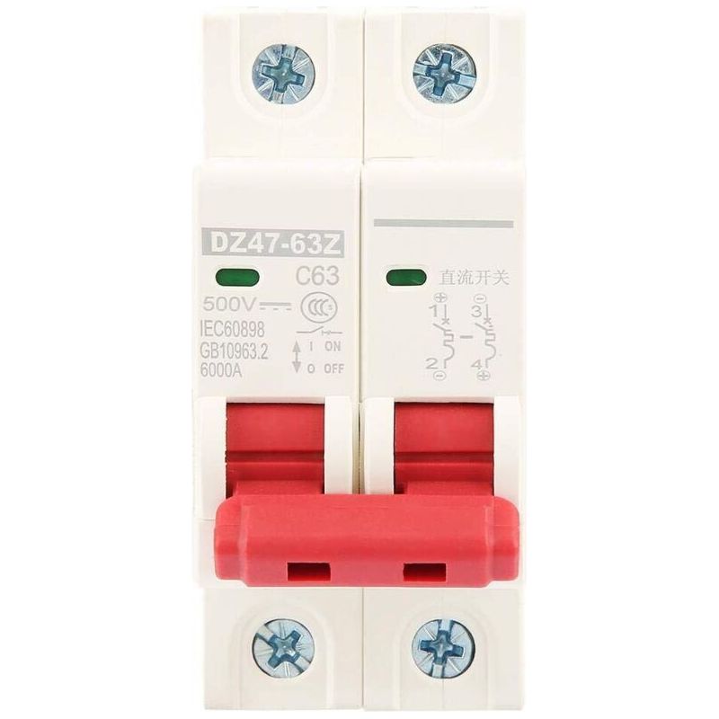 Photovoltaik-leistungsschalter 2p Dc 500v 63a Miniatur-leistungsschalter Mcb Dz47-63z-2p Leistungsschalter-kombination Für Solarenergie Kleines Stromerzeugungssystem (63a)