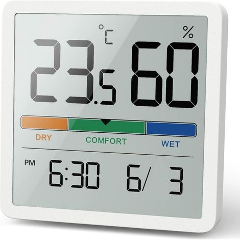 Innen-hygrometer Und Thermometer, Digitales Tischthermometer Mit Temperatur- Und Feuchtigkeitsmonitor, Präzises Raumthermometer Mit Hygrometer Und Uhr (weiß)