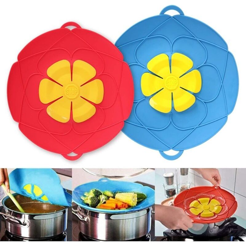 2er-set Silikon-ausgießstopfen Für Pfannen Und Töpfe, Blau Und Rot