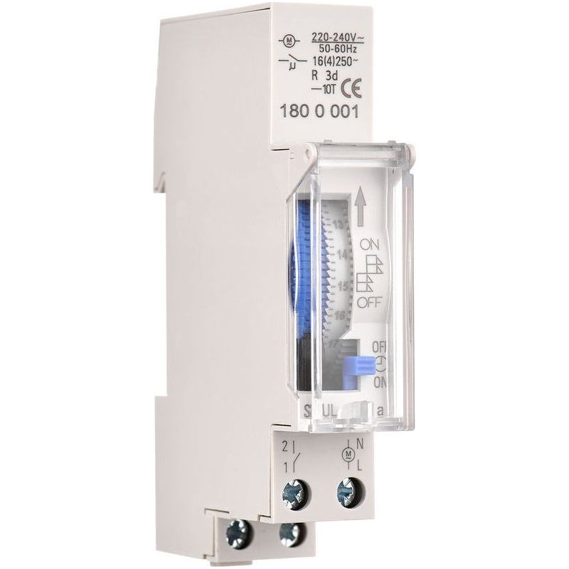 Mechanischer 24-stunden-zeitschalter – Programmierbar 15-30 Min. – Hutschienenmontage – Integrierter Ni-mh-akku – Spannung Ac 220-240 V – Max. 16 A