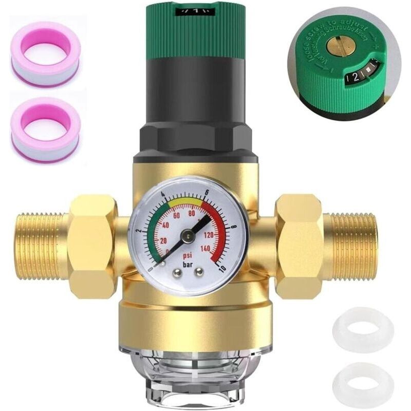 Druckminderer Wasser 3/4' – Manometer 10 Bar – Sedimentfilter 40 Mikron – Messing Und Edelstahl – Max. Temperatur 70°c