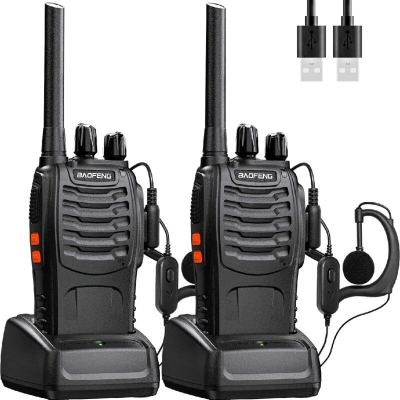 Professionelles Walkie-talkie Mit 16 Pmr-kanälen – Große Reichweite Von 10 Km – Wiederaufladbar Mit 1500-mah-akku – Inklusive Ohrhörer – Usb-ladegerät