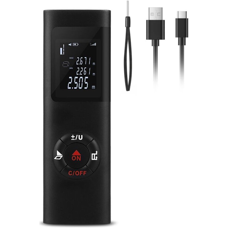 Laser-entfernungsmesser 60m – Genauigkeit 2mm – Usb-aufladbar – Ip54 Wasser- Und Staubdicht – Pythagoras-funktion