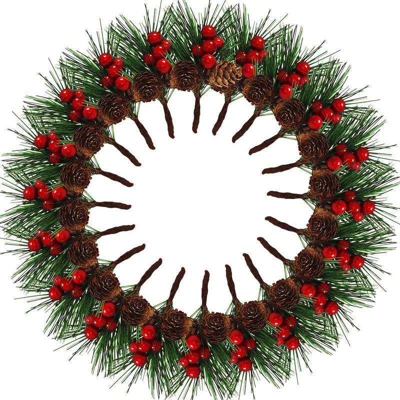 20 Stück Künstliche Weihnachtsbeeren, Künstliche Tannenzweige, Tannennadeln Mit Zapfen Und Beeren, Für Weihnachtsdekoration Auf Dem Tisch, Für Feiern, Garten Und Weihnachtsdeko.
