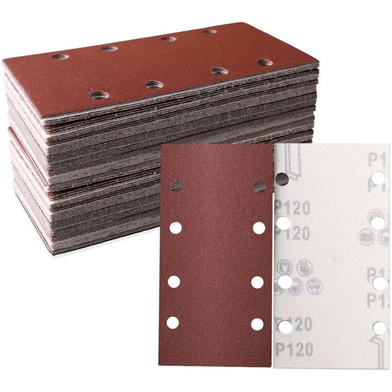 Set Aus 30 Schleifblättern, 93 X 185 Mm – Quadratisches Klett-schleifpapier Mit 8 Löchern, Körnung 120 – Ideal Zum Schleifen, Polieren Und Entfernen Von Rost – Geeignet Für