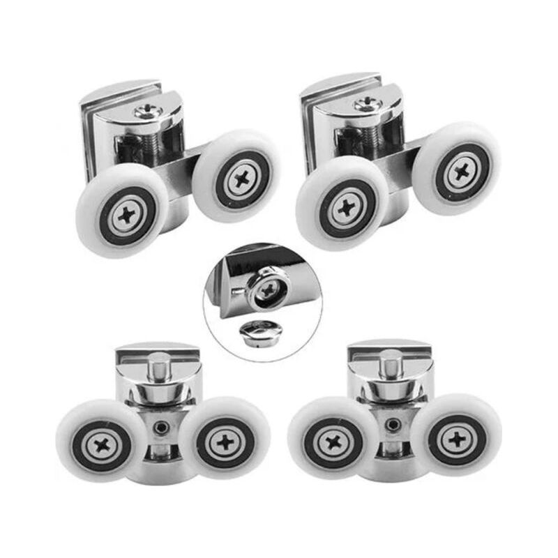 4er-set Doppelrollen Für Schiebetüren Von Duschkabinen – 23 Mm Rollen Aus Zinklegierung – Edelstahlkugellager – Für Glasstärke 5–8 Mm