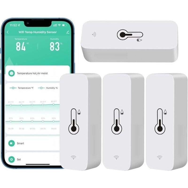 4er-pack Wifi-hygrometer Für Zuhause, Innen- Und Außenbereich – Kabelloser Temperatur- Und Feuchtigkeitssensor Mit App-benachrichtigung Aus Der Ferne, Kompatibel Mit Der Tuya-app