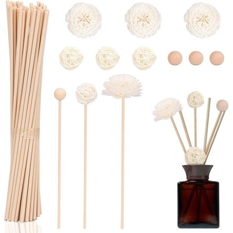 Diffusor-stäbchen, 50 Stück Duftstäbchen Für Raumdüfte, Aromadiffusor-stäbchen Mit Blumenkugeln Für Ätherische Öle, Für Zuhause, Büro, Hotel Und Spa, 20 Cm X 3 Mm